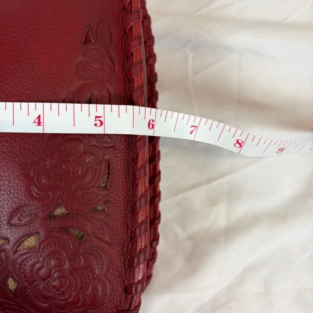 Y2K Genuine Leather Oxblood Shoulder Bag Embossed Floral - Picture 9 of 10